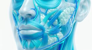 얼굴 하부 구조와 팔자주름 부위의 해부학적 3D 일러스트